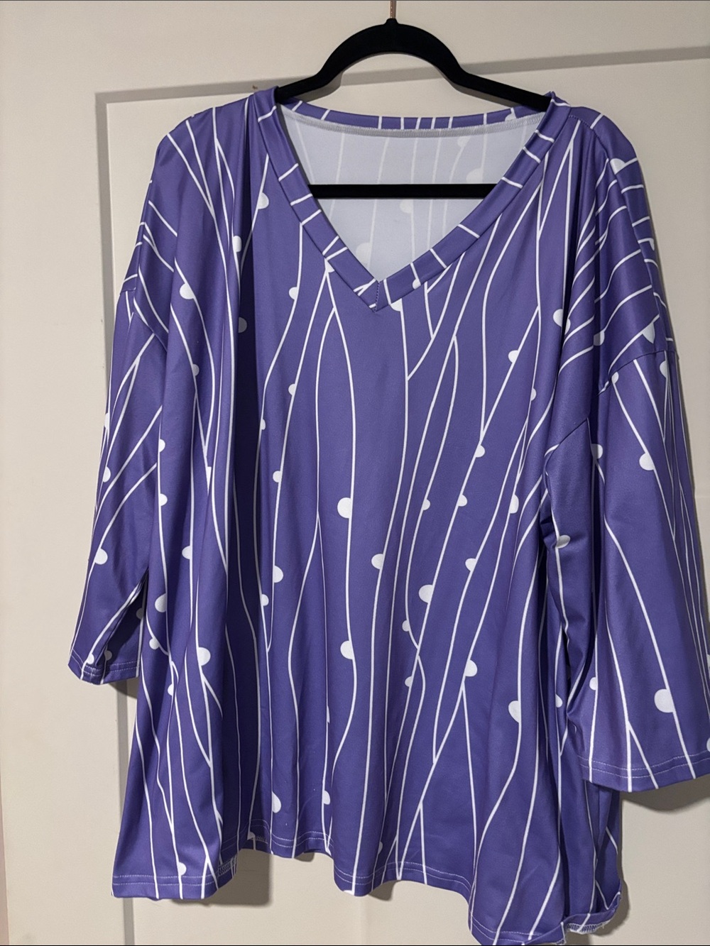 Relaxed V-Neck Tunic in Purple with White Stripe Detail